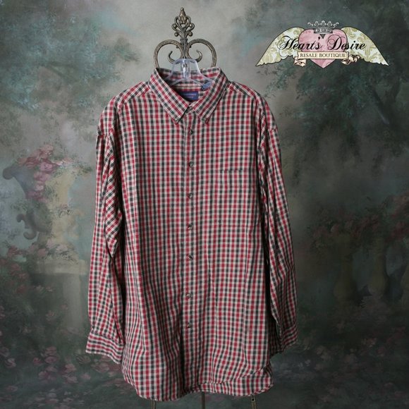 Roundtree and Yorke Mens Plaid Button Down Long Sleeve Shirt 2XL Green Red Khaki - Picture 1 of 6